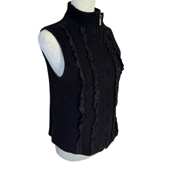 Coldwater Creek black sleeveless mock neck ruffle zip up wool sweater vest M - Picture 2 of 9